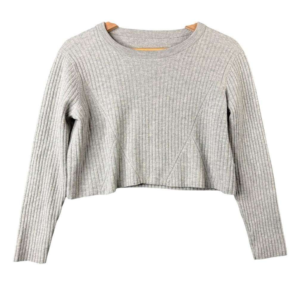 Babaton Aritzia Gray Ribbed Cropped Wool Blend Sweater Long sleeve Size Small